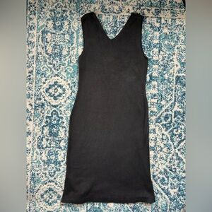 Peruvian Connection minimalist 100% cotton knit black LBD midi dress witchy goth